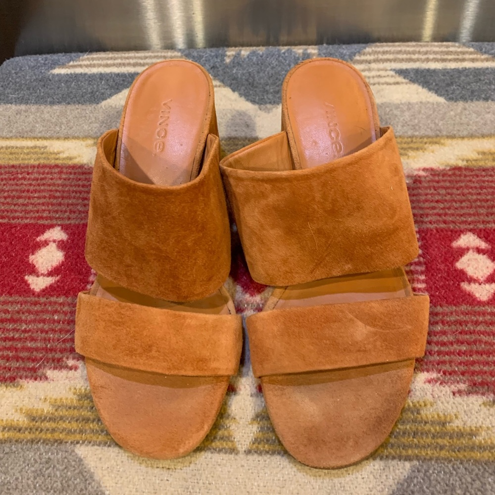 VINCE burned sienna all leather sandals, 6 M, worn